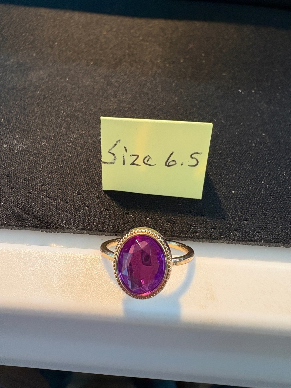 Gold Ring with Purple Oval Gemstone - Size 6.5